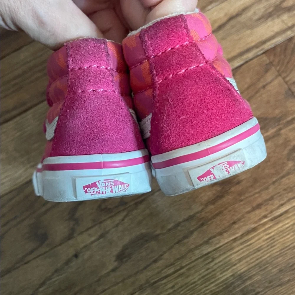 Vans Kids' Pink and Orange Leopard Velcro Sneakers size 7 toddler
